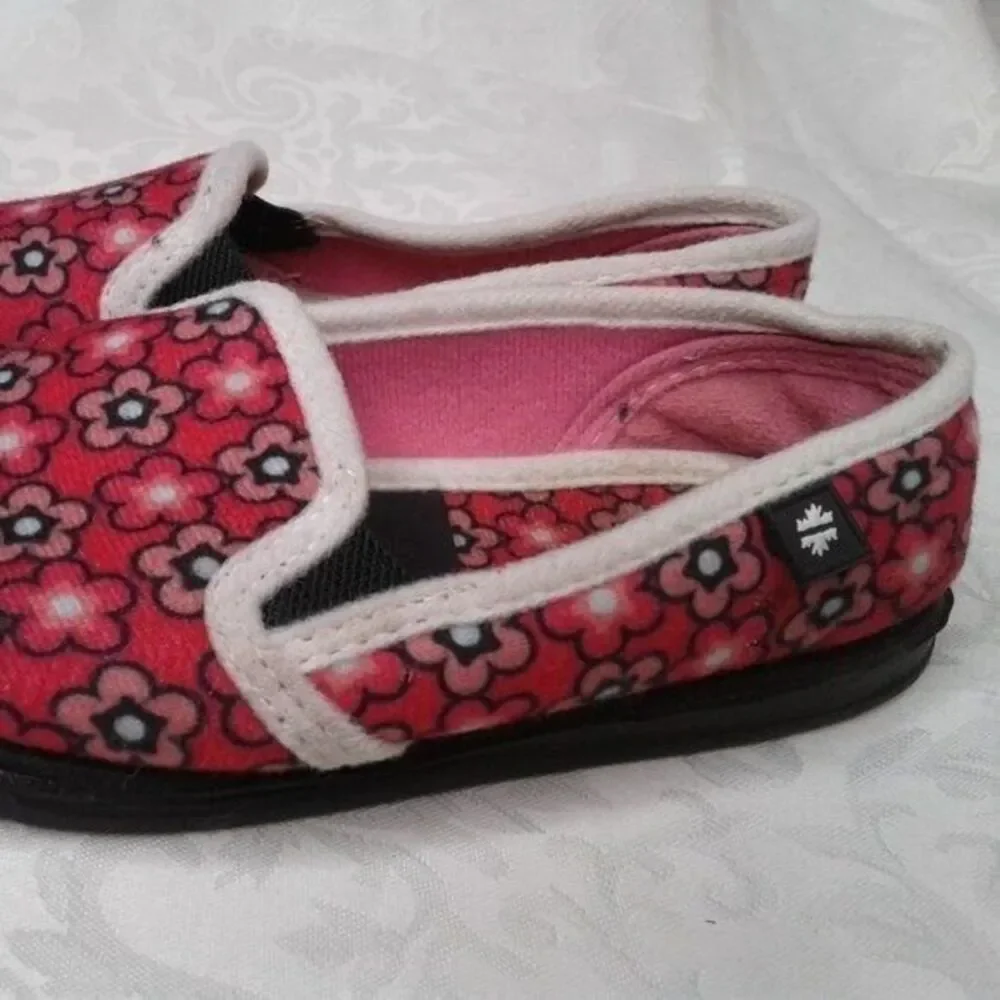 Foamtreads Little Kids Slippers Hot Pink Floral Sz10 Rubber Non-Marking Sole EUC